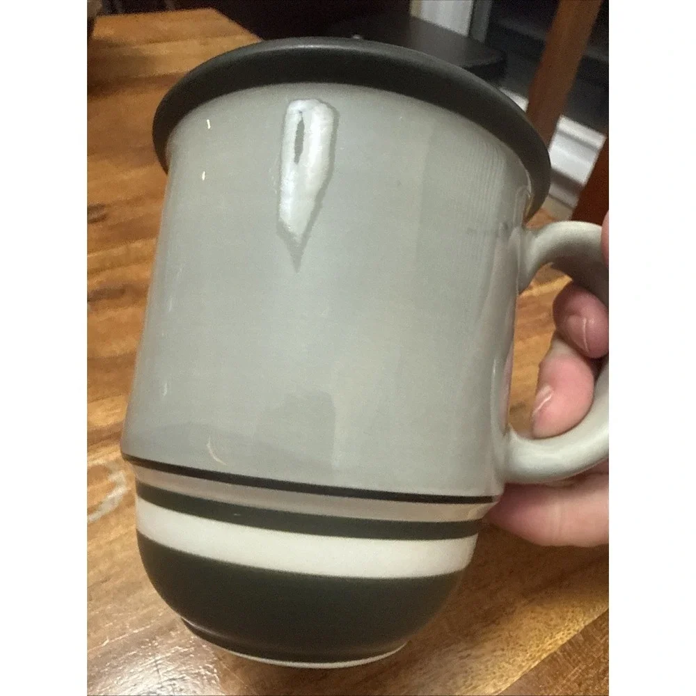 DANSK STACKING STRIPE DOVE GREY Coffee MUG 4 1/4